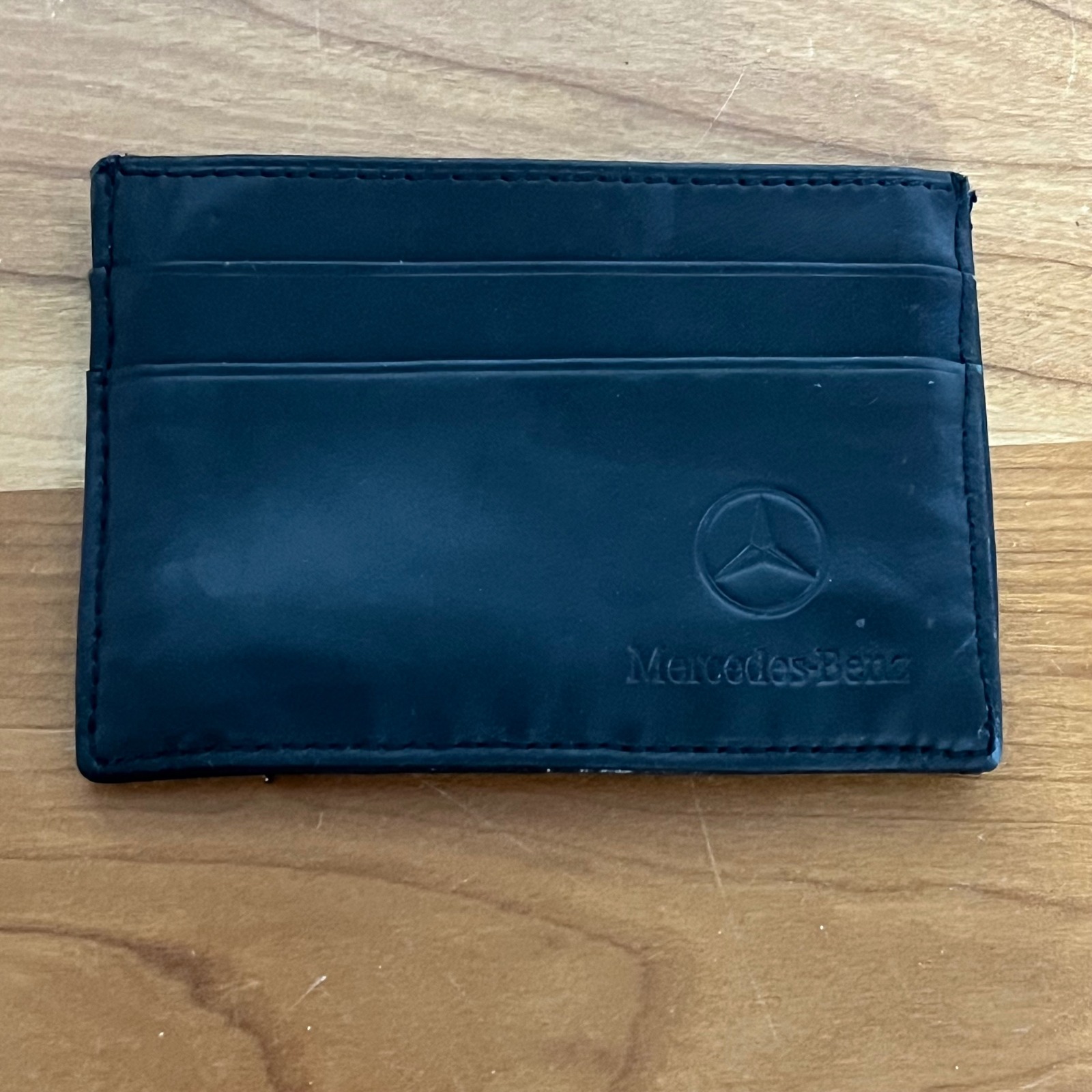 MercedesBenz Black Leather Slim Card Holder Wallet With Id Window Logo Embossed